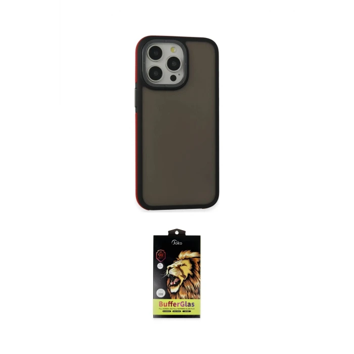 ieg™ iPhone 15 Pro Max Kılıf Eksen Işık - Siyah Buffer Cam Ekran Koruyucu
