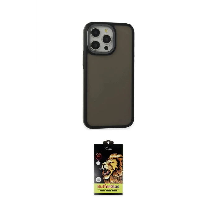 ieg™ iPhone 15 Pro Max Kılıf Eksen Işık - Siyah Buffer Cam Ekran Koruyucu