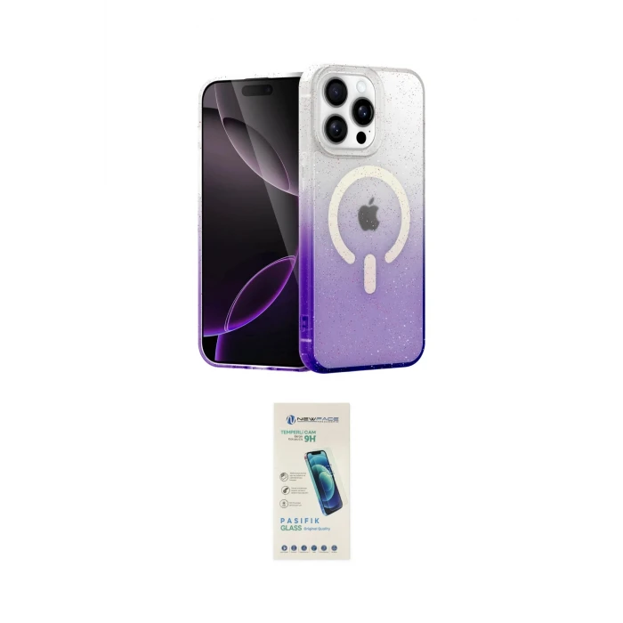 ieg™ iPhone 15 Pro Max Kılıf Eksen Minimal Özel Seri - Şeffaf Pasifik Cam Ekran Koruyucu