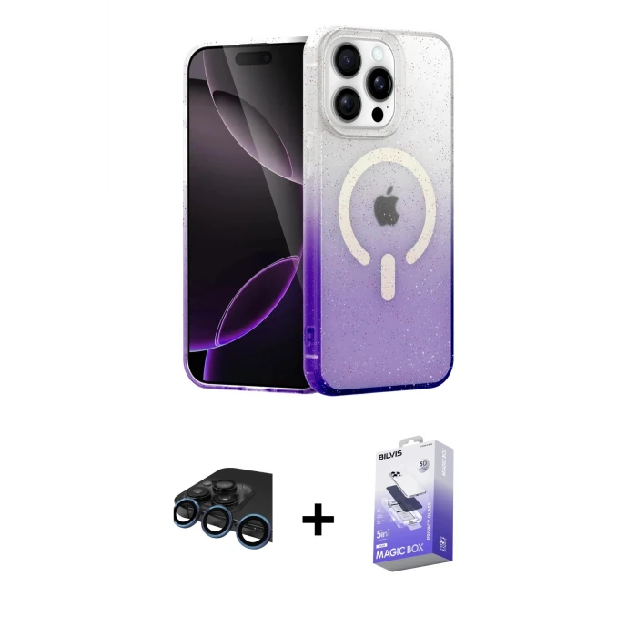ieg™ iPhone 15 Pro Max Kılıf Eksen Minimal Özel Seri - Siyah Bilvis 5in1 5D Magic Hayalet Cam Ekran Koruyucu + Raze Metal Kamera Lens - LT