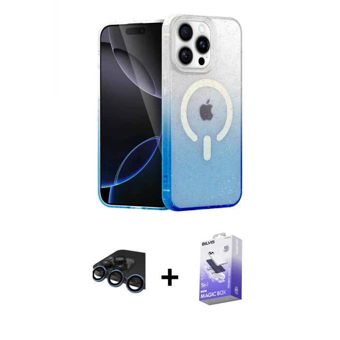 ieg™ iPhone 15 Pro Max Kılıf Eksen Minimal Özel Seri - Siyah Bilvis 5in1 5D Magic Hayalet Cam Ekran Koruyucu + Raze Metal Kamera Lens - LT