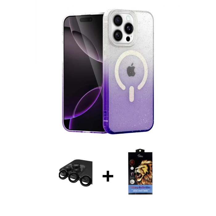 ieg™ iPhone 15 Pro Max Kılıf Eksen Minimal Özel Seri - Siyah Buffer Hayalet Cam Ekran Koruyucu + Raze Metal Kamera Lens - SH