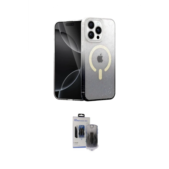 ieg™ iPhone 15 Pro Max Kılıf Eksen Minimal Özel Seri - Siyah Vanessa Magic Hayalet Cam