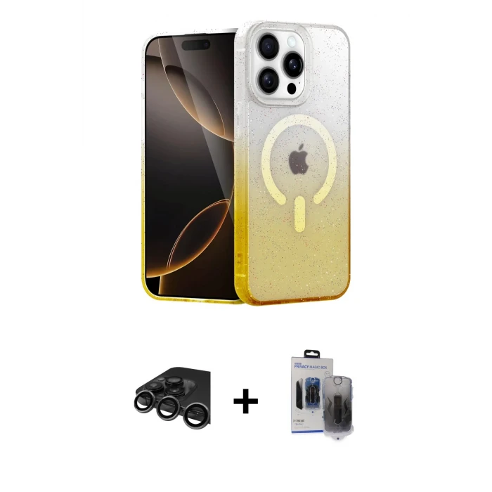 ieg™ iPhone 15 Pro Max Kılıf Eksen Minimal Özel Seri - Siyah Vanessa Magic Hayalet Cam + Titanyum Gri Raze Metal Kamera Lens