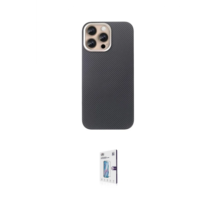 ieg™ iPhone 15 Pro Max Kılıf Eksen Prime - Siyah Bilvis 0.18mm Plus Cam Ekran Koruyucu