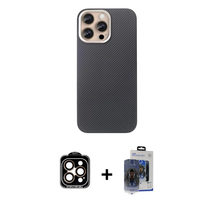 ieg™ iPhone 15 Pro Max Kılıf Eksen Prime - Siyah Vanessa Magic Cam + PVD Metal Kamera Lens - TU