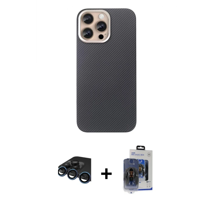 ieg™ iPhone 15 Pro Max Kılıf Eksen Prime - Siyah Vanessa Magic Cam + Raze Metal Kamera Lens - LT