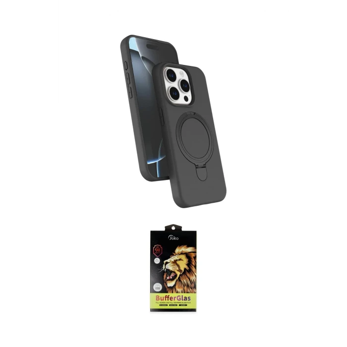 ieg™ iPhone 15 Pro Max Kılıf İz Işık Koleksiyonu - Siyah Buffer Cam Ekran Koruyucu