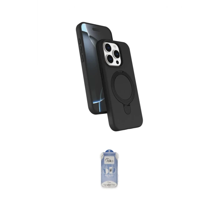 ieg™ iPhone 15 Pro Max Kılıf İz Işık Koleksiyonu - Siyah Joko Magic 5D Cam