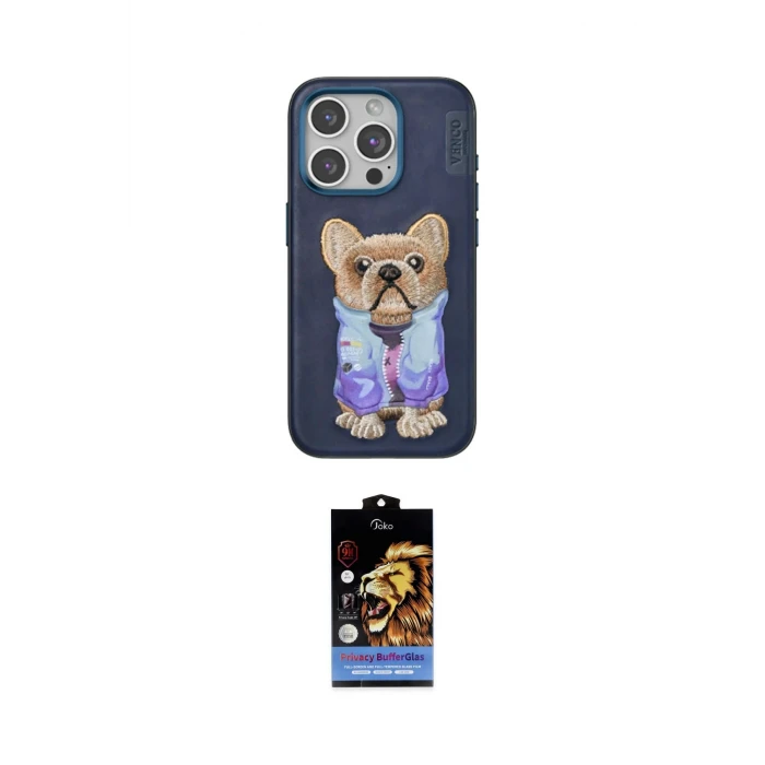 ieg™ iPhone 15 Pro Max Kılıf İz Minimal Koleksiyonu - Siyah Buffer Hayalet Cam Ekran Koruyucu