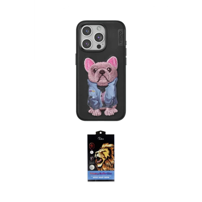 ieg™ iPhone 15 Pro Max Kılıf İz Minimal Koleksiyonu - Siyah Buffer Hayalet Cam Ekran Koruyucu