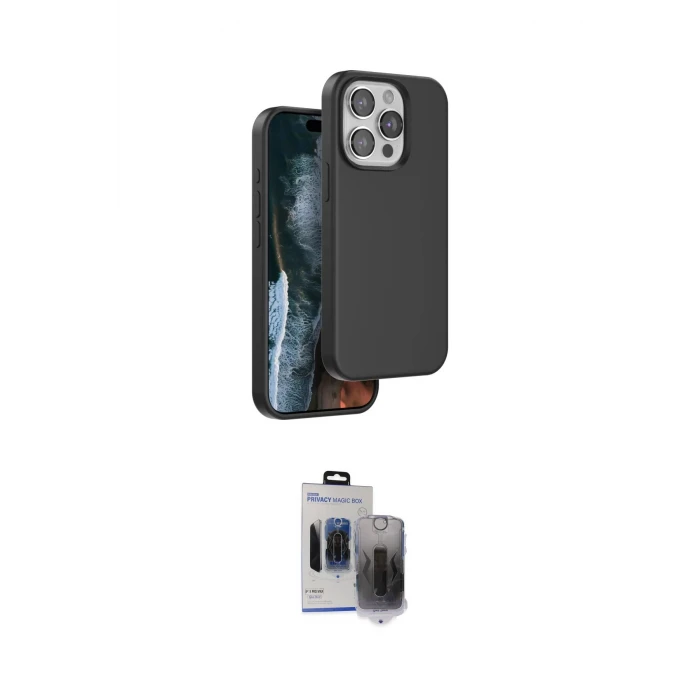 ieg™ iPhone 15 Pro Max Kılıf Kıvılcım Çizgi Serisi - Siyah Vanessa Magic Hayalet Cam