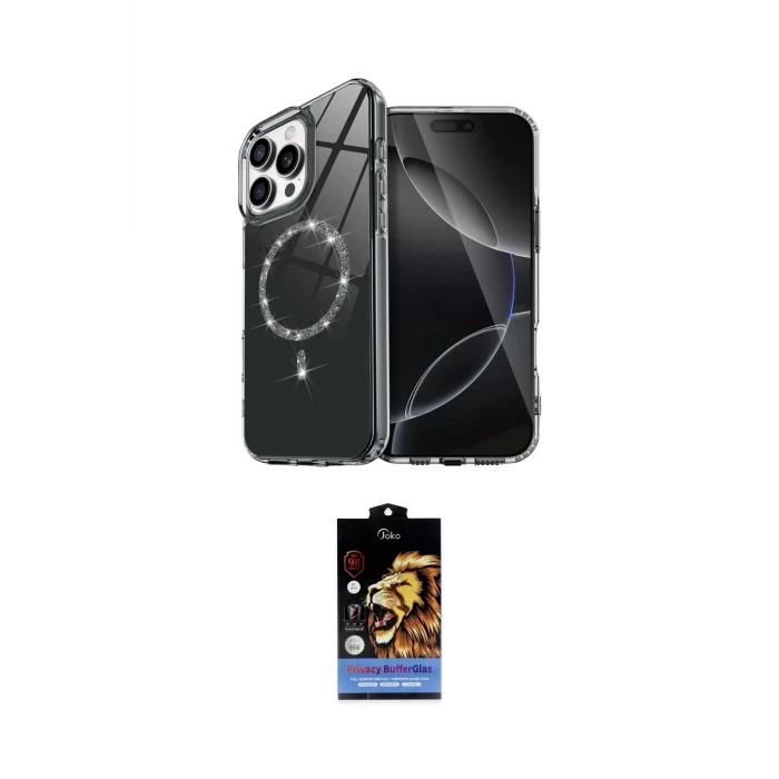 ieg™ iPhone 15 Pro Max Kılıf Kıvılcım Form Prime - Siyah Buffer Hayalet Cam Ekran Koruyucu