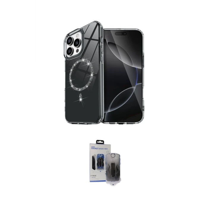 ieg™ iPhone 15 Pro Max Kılıf Kıvılcım Form Prime - Siyah Vanessa Magic Hayalet Cam