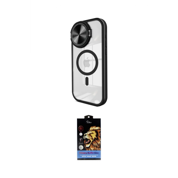 ieg™ iPhone 15 Pro Max Kılıf Kıvılcım Modern Koleksiyonu - Siyah Buffer Hayalet Cam Ekran Koruyucu