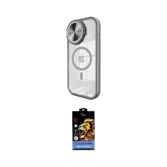 ieg™ iPhone 15 Pro Max Kılıf Kıvılcım Modern Koleksiyonu - Siyah Buffer Hayalet Cam Ekran Koruyucu