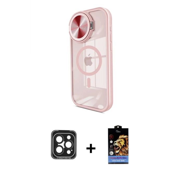 ieg™ iPhone 15 Pro Max Kılıf Kıvılcım Modern Koleksiyonu - Siyah Buffer Hayalet Cam Ekran Koruyucu + PVD Metal Kamera Lens - SH