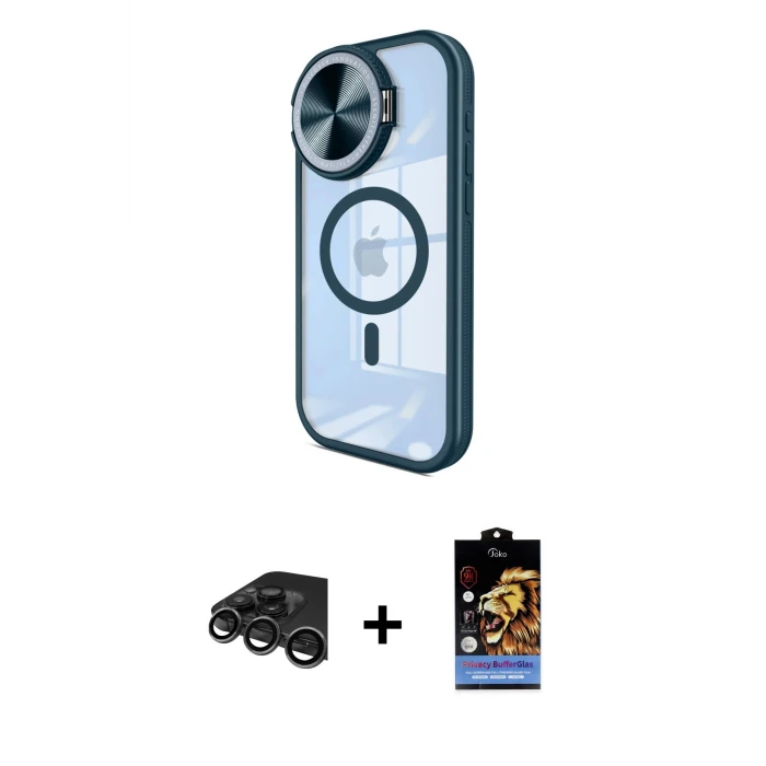 ieg™ iPhone 15 Pro Max Kılıf Kıvılcım Modern Koleksiyonu - Siyah Buffer Hayalet Cam Ekran Koruyucu + Raze Metal Kamera Lens - TMGI