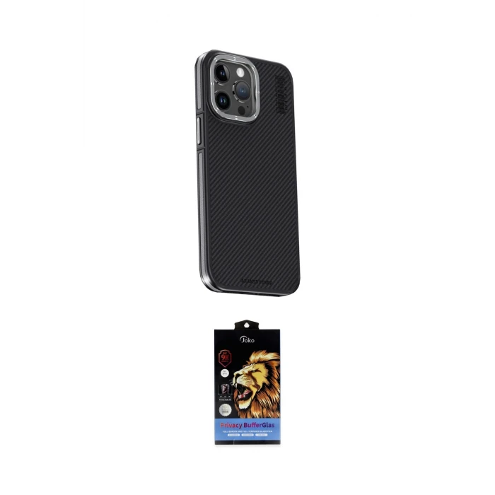 ieg™ iPhone 15 Pro Max Kılıf Kıvılcım Modern Özel Seri - Siyah Buffer Hayalet Cam Ekran Koruyucu