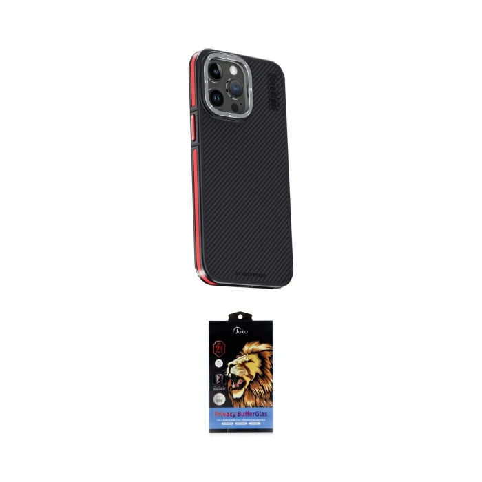 ieg™ iPhone 15 Pro Max Kılıf Kıvılcım Modern Özel Seri - Siyah Buffer Hayalet Cam Ekran Koruyucu