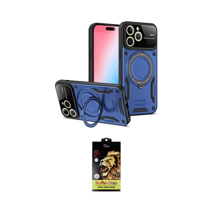 ieg™ iPhone 15 Pro Max Kılıf Kıvılcım Modern Serisi - Siyah Buffer Cam Ekran Koruyucu