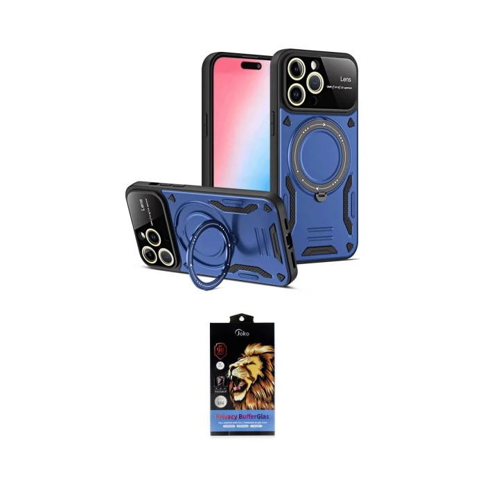 ieg™ iPhone 15 Pro Max Kılıf Kıvılcım Modern Serisi - Siyah Buffer Hayalet Cam Ekran Koruyucu