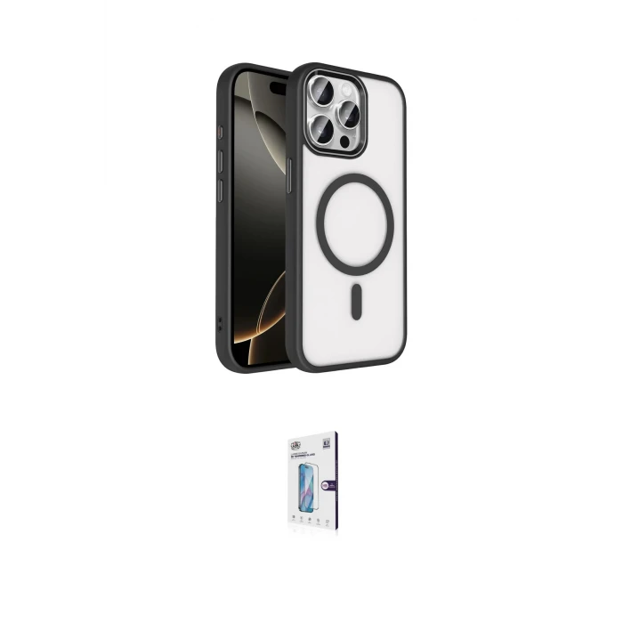 ieg™ iPhone 15 Pro Max Kılıf Kıvılcım Prime - Siyah Bilvis 0.18mm Plus Cam Ekran Koruyucu