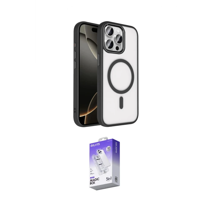ieg™ iPhone 15 Pro Max Kılıf Kıvılcım Prime - Siyah Bilvis 5in1 3D Magic Cam Ekran Koruyucu