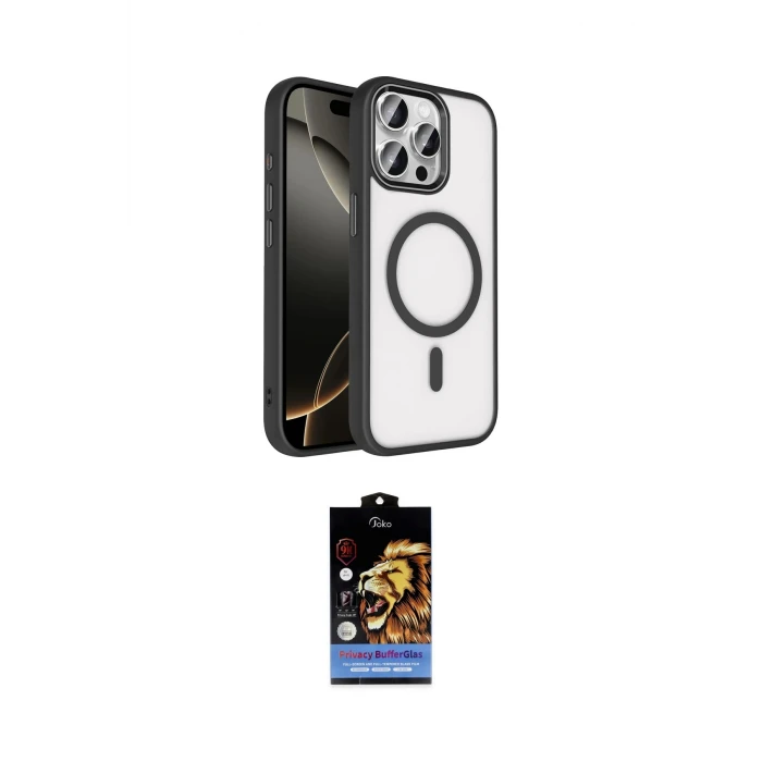 ieg™ iPhone 15 Pro Max Kılıf Kıvılcım Prime - Siyah Buffer Hayalet Cam Ekran Koruyucu