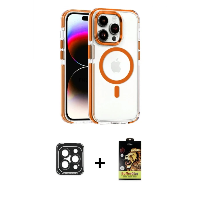 ieg™ iPhone 15 Pro Max Kılıf Kozmos Doku Koleksiyonu - Siyah Buffer Cam Ekran Koruyucu + Siyah PVD Metal Kamera Lens