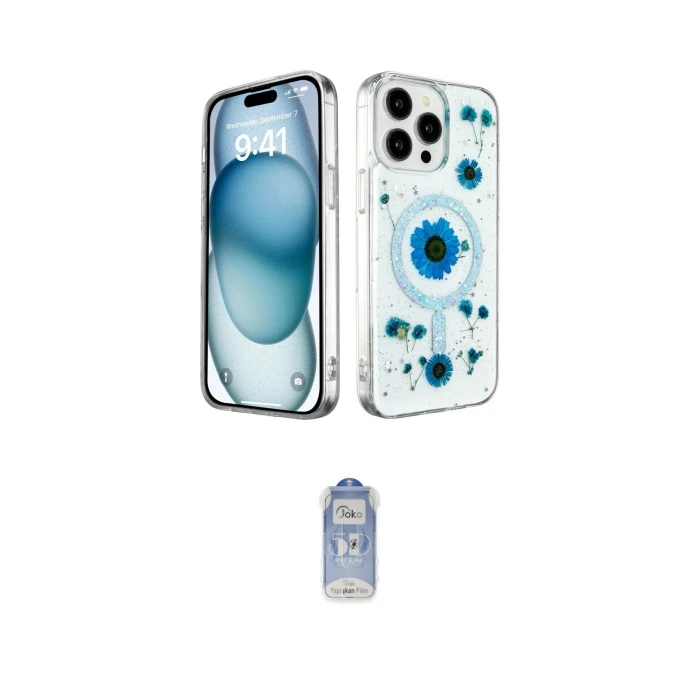 ieg™ iPhone 15 Pro Max Kılıf Kozmos Doku - Siyah Joko Magic 5D Cam