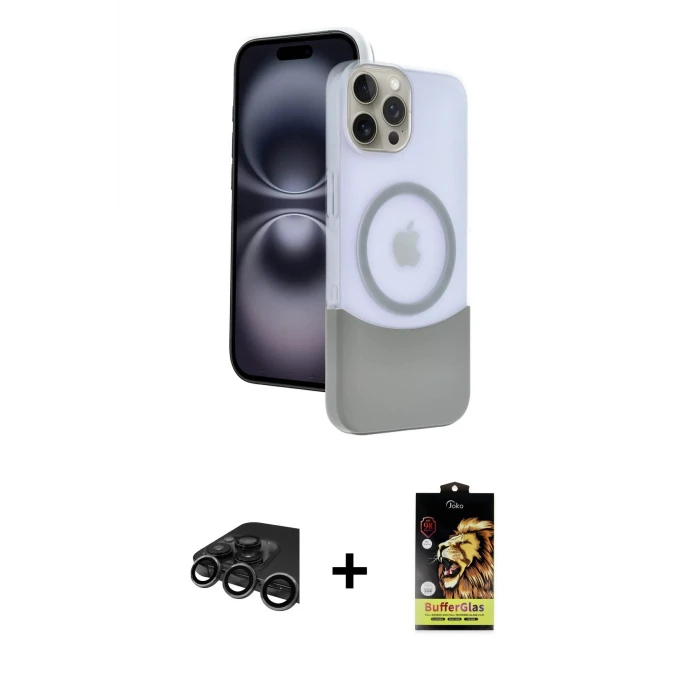 ieg™ iPhone 15 Pro Max Kılıf Kozmos Form Özel Seri - Siyah Buffer Cam Ekran Koruyucu + Raze Metal Kamera Lens - TMGI