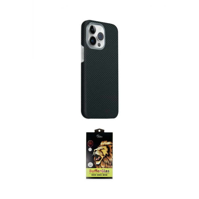 ieg™ iPhone 15 Pro Max Kılıf Kozmos Klasik Prime - Siyah Buffer Cam Ekran Koruyucu