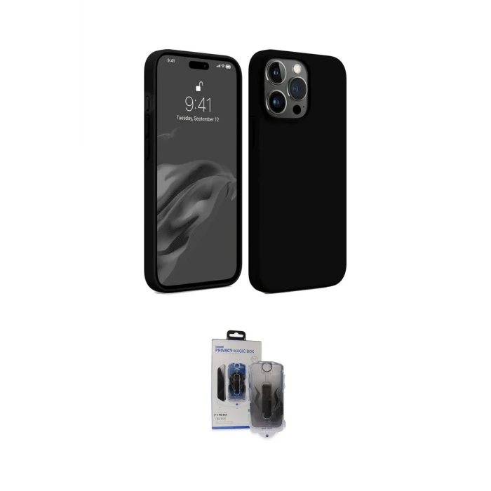 ieg™ iPhone 15 Pro Max Kılıf Kozmos Yansıma Özel Seri - Siyah Vanessa Magic Hayalet Cam