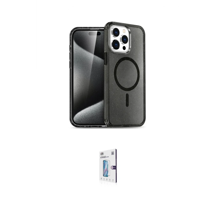 ieg™ iPhone 15 Pro Max Kılıf Nova Asil Prime - Siyah Bilvis 0.18mm Plus Cam Ekran Koruyucu