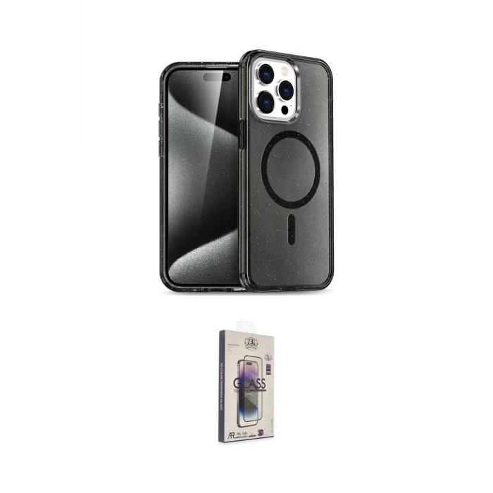 ieg™ iPhone 15 Pro Max Kılıf Nova Asil Prime - Siyah Bilvis 3D Cam Ekran Koruyucu