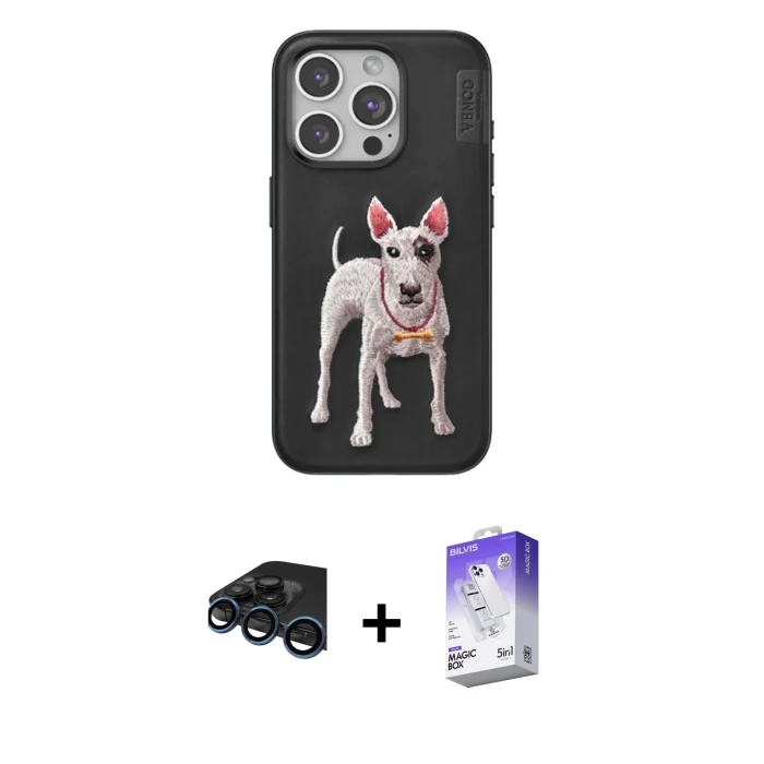 ieg™ iPhone 15 Pro Max Kılıf Nova Form Koleksiyonu - Siyah Bilvis 5in1 3D Magic Cam Ekran Koruyucu + Lacivert Raze Metal Kamera Lens