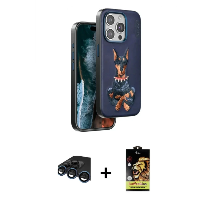 ieg™ iPhone 15 Pro Max Kılıf Nova Form Koleksiyonu - Siyah Buffer Cam Ekran Koruyucu + Raze Metal Kamera Lens - LT