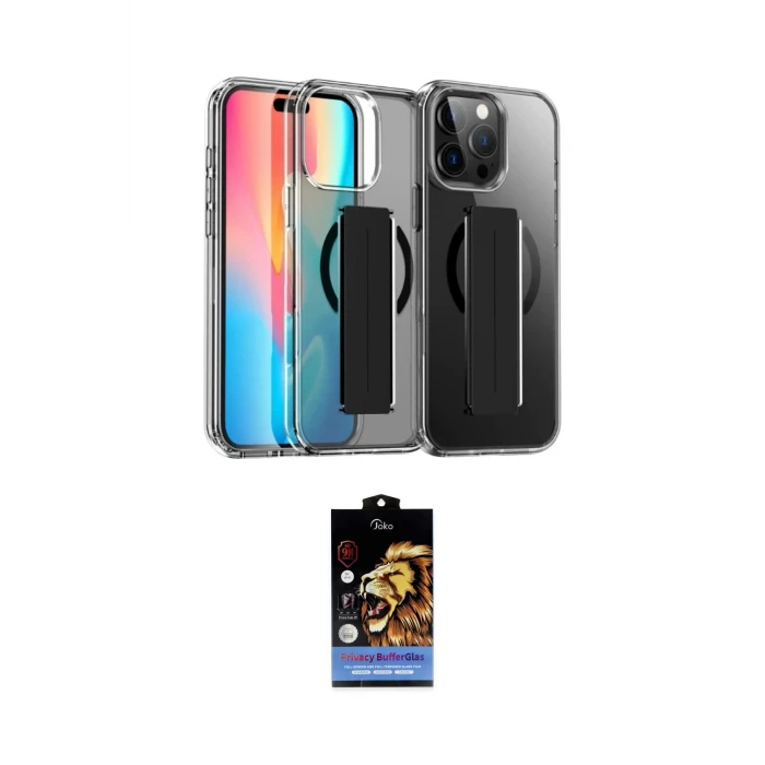 ieg™ iPhone 15 Pro Max Kılıf Nova Işık Koleksiyonu - Siyah Buffer Hayalet Cam Ekran Koruyucu