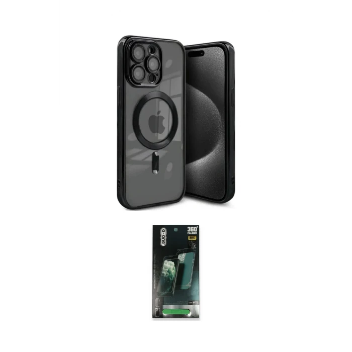 ieg™ iPhone 15 Pro Max Kılıf Nova Işık Özel Seri - Şeffaf 360 Full Body Arka Koruyucu