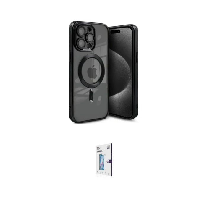 ieg™ iPhone 15 Pro Max Kılıf Nova Işık Özel Seri - Siyah Bilvis 0.18mm Plus Cam Ekran Koruyucu