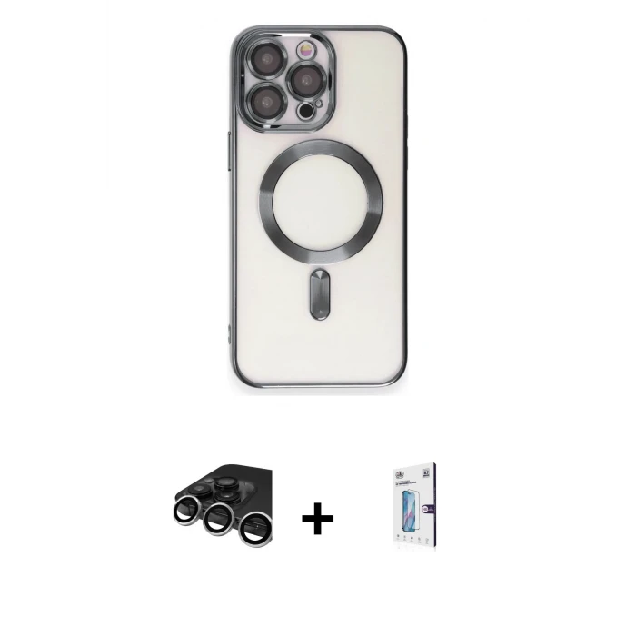 ieg™ iPhone 15 Pro Max Kılıf Nova Işık Özel Seri - Siyah Bilvis 0.18mm Plus Cam Ekran Koruyucu + Raze Metal Kamera Lens - GS