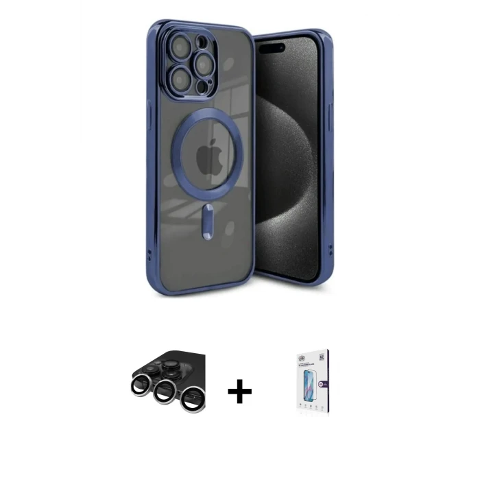 ieg™ iPhone 15 Pro Max Kılıf Nova Işık Özel Seri - Siyah Bilvis 0.18mm Plus Cam Ekran Koruyucu + Raze Metal Kamera Lens - GS