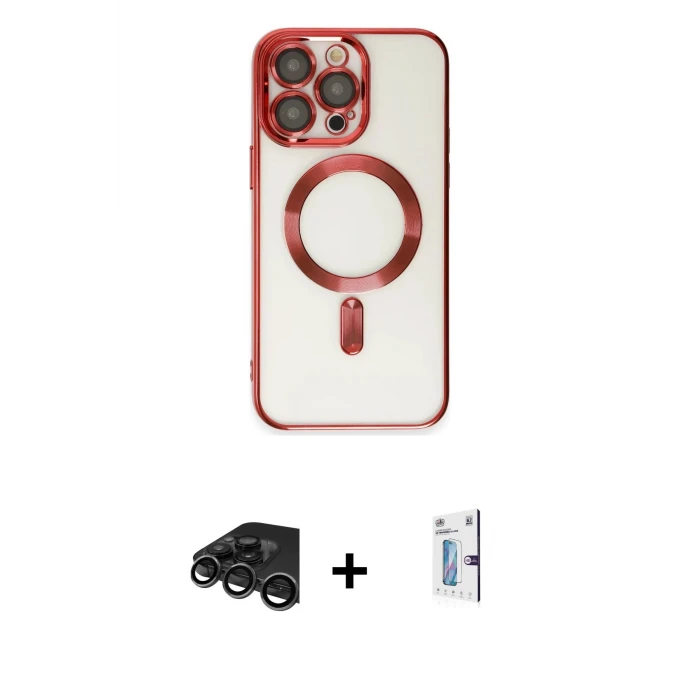 ieg™ iPhone 15 Pro Max Kılıf Nova Işık Özel Seri - Siyah Bilvis 0.18mm Plus Cam Ekran Koruyucu + Raze Metal Kamera Lens - TMGI