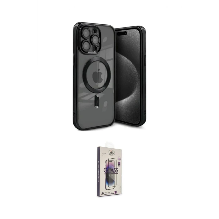 ieg™ iPhone 15 Pro Max Kılıf Nova Işık Özel Seri - Siyah Bilvis 3D Cam Ekran Koruyucu