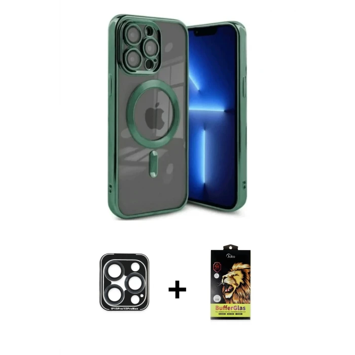 ieg™ iPhone 15 Pro Max Kılıf Nova Işık Özel Seri - Siyah Buffer Cam Ekran Koruyucu + PVD Metal Kamera Lens - LT