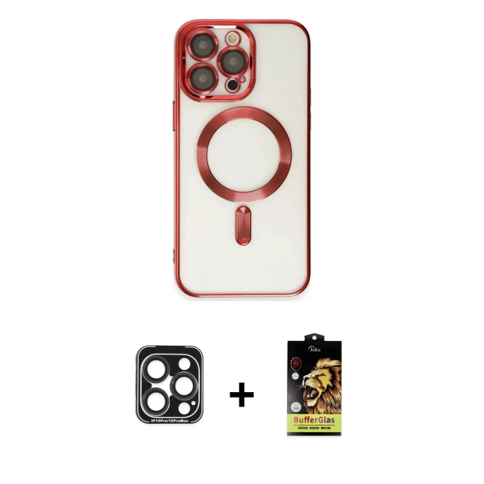 ieg™ iPhone 15 Pro Max Kılıf Nova Işık Özel Seri - Siyah Buffer Cam Ekran Koruyucu + PVD Metal Kamera Lens - LT