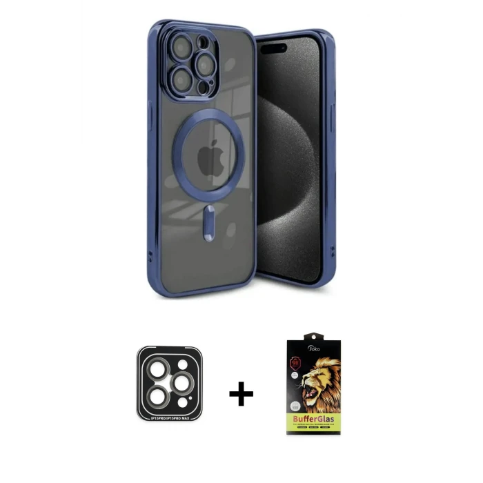 ieg™ iPhone 15 Pro Max Kılıf Nova Işık Özel Seri - Siyah Buffer Cam Ekran Koruyucu + PVD Metal Kamera Lens - GI