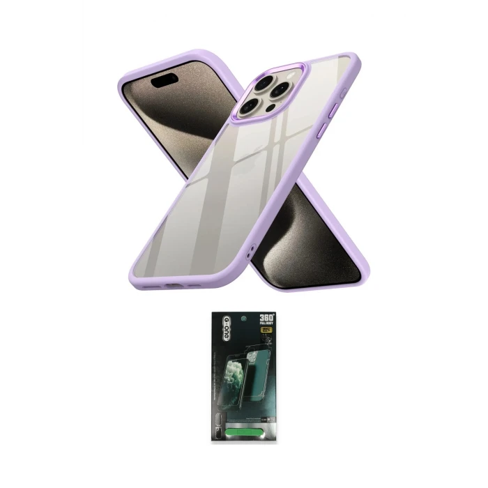 ieg™ iPhone 15 Pro Max Kılıf Nova Işık Serisi - Şeffaf 360 Full Body Arka Koruyucu