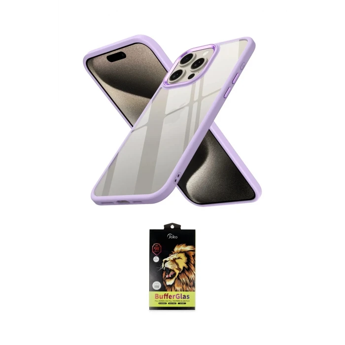 ieg™ iPhone 15 Pro Max Kılıf Nova Işık Serisi - Siyah Buffer Cam Ekran Koruyucu